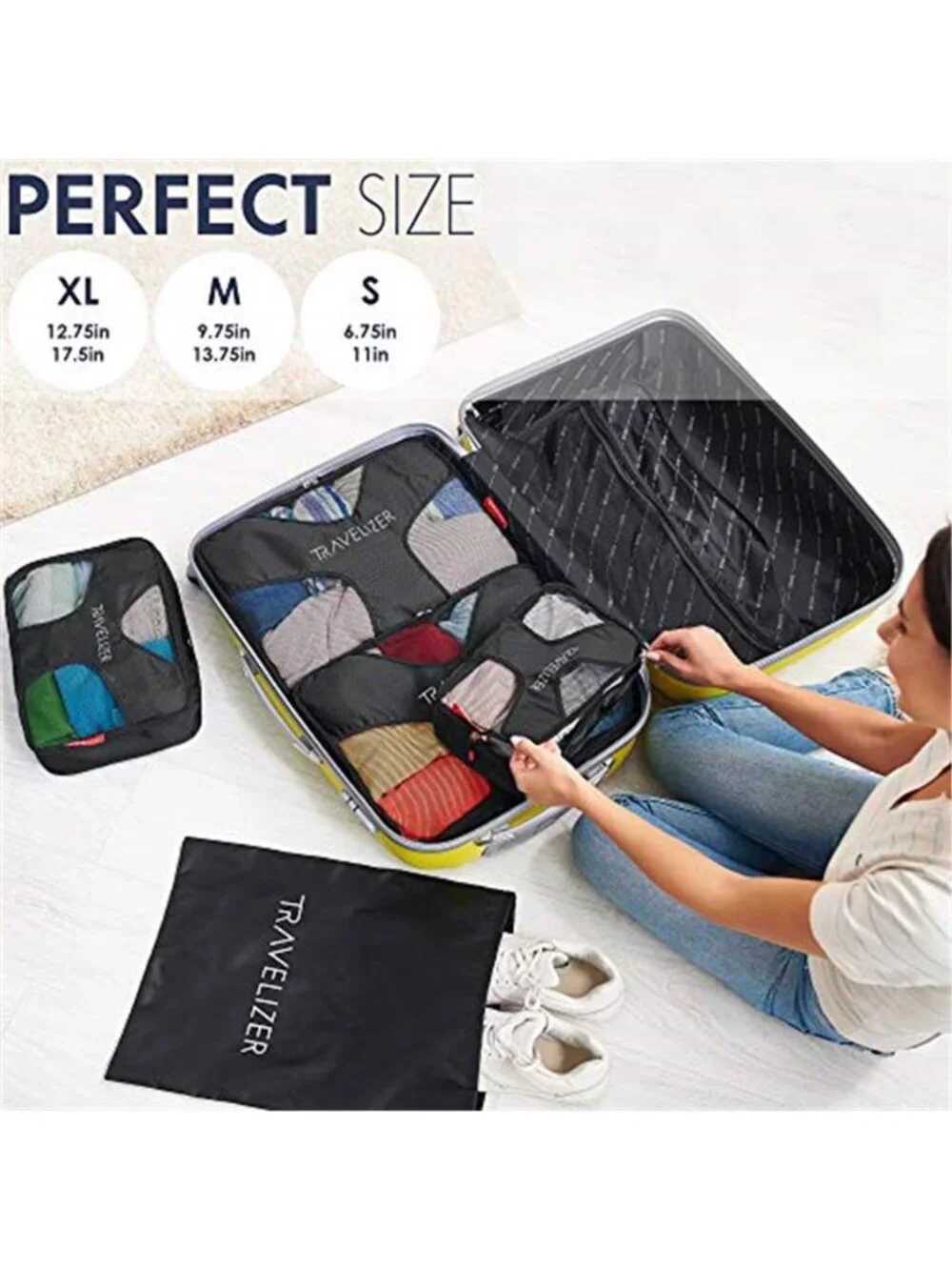 Packing Cubes Travel Organizer Set Luggage Storage Bags Mesh Laundry Shoe Bag